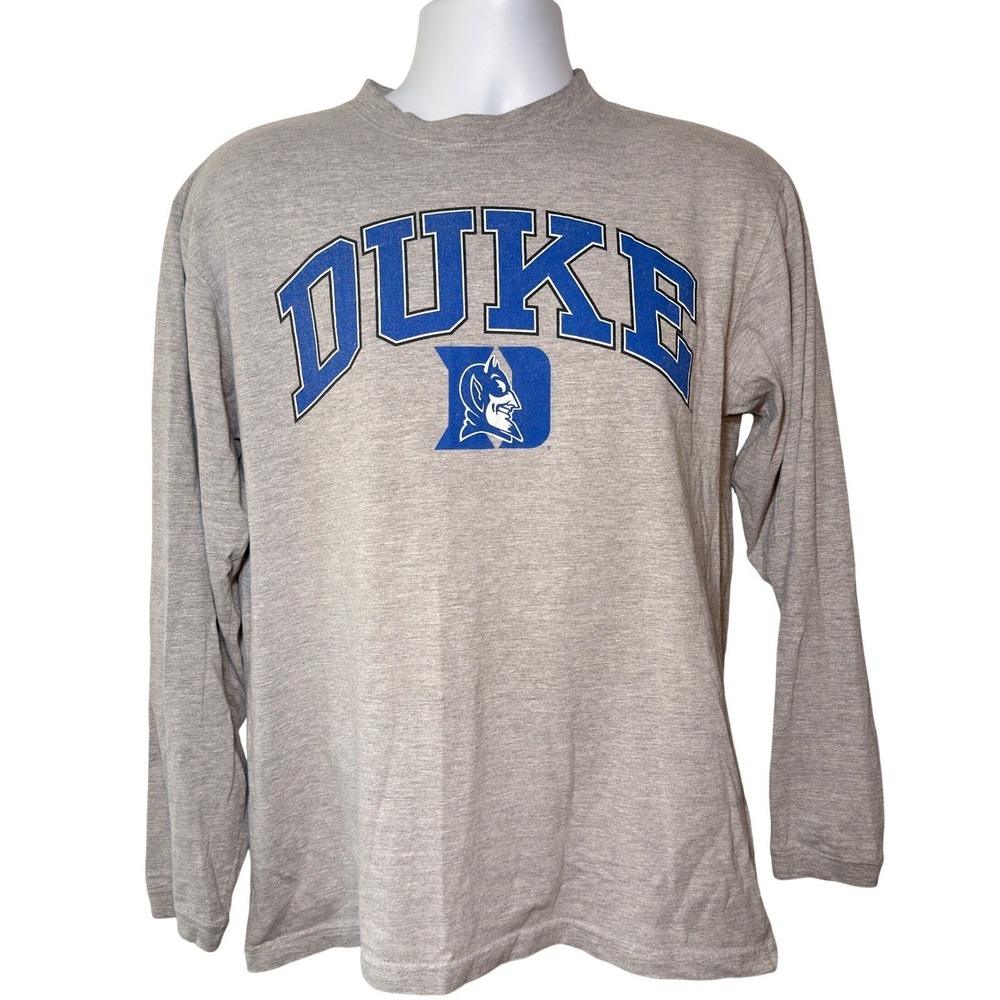 ProEdge Duke Blue Devils Long Sleeve Graphic T-Shirt Heather Gray Mens Size M